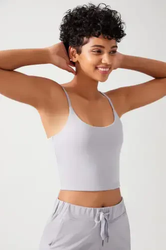 Women's Grey Strappy Lightly Padded Sports Bra Straps-Grey - 6