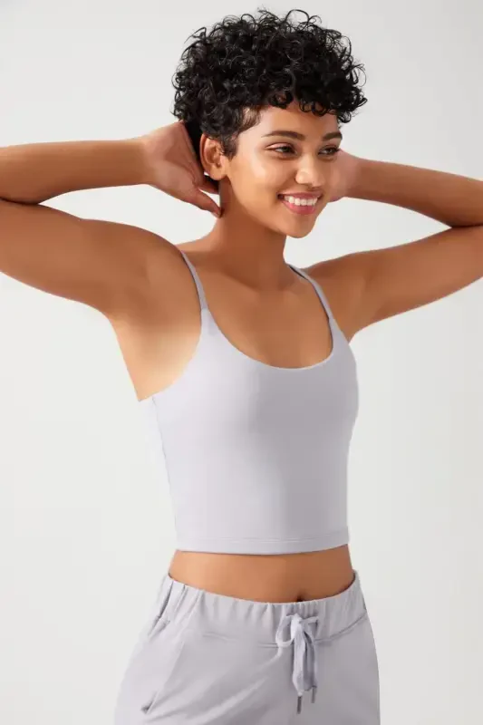 Women's Grey Strappy Lightly Padded Sports Bra Straps-Grey - 6