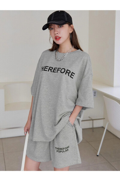 Women's Grey Therefore Printed Oversized Shorts Suit - 16