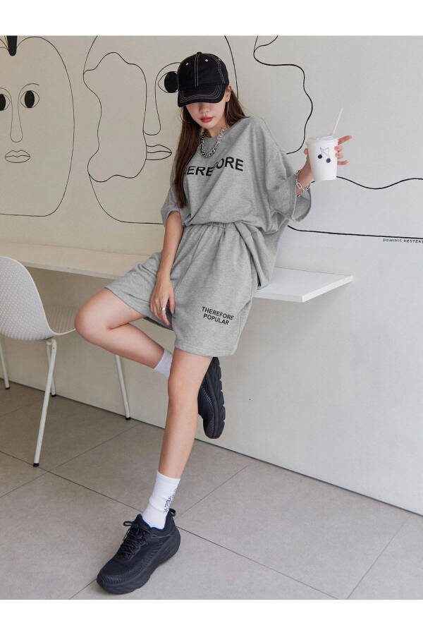 Women's Grey Therefore Printed Oversized Shorts Suit - 20