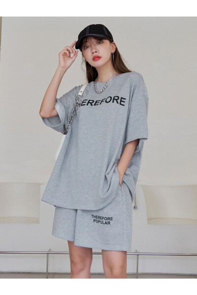 Women's Grey Therefore Printed Oversized Shorts Suit - 11