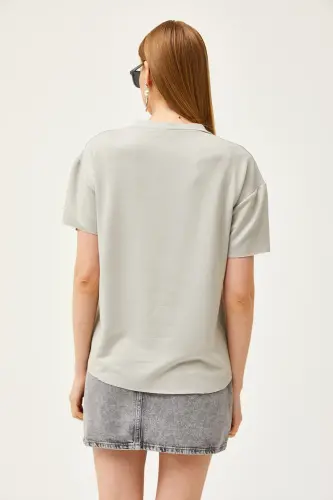 Women's Grey V-Neck Oval Bottom Modal Touch T-Shirt TSH - 6