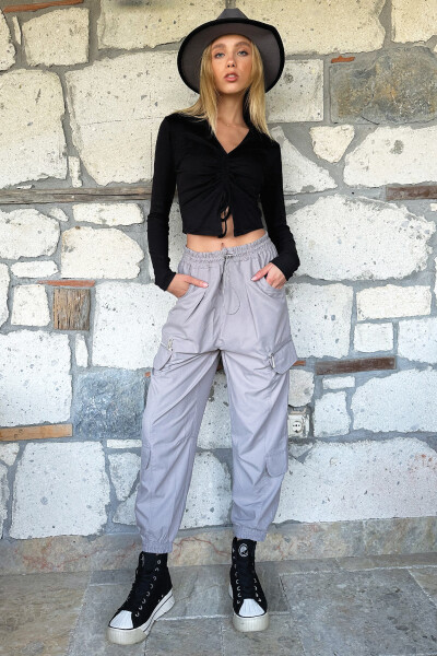 Women's Grey Zipper Detail Jogger Pants ALC-X11042 - 1