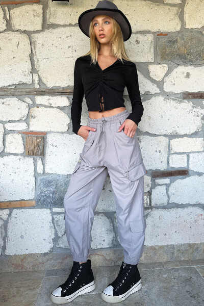 Women's Grey Zipper Detail Jogger Pants ALC-X11042 - 2