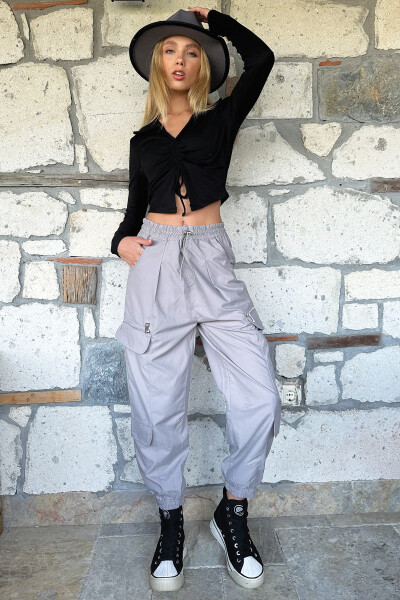 Women's Grey Zipper Detail Jogger Pants ALC-X11042 - 4