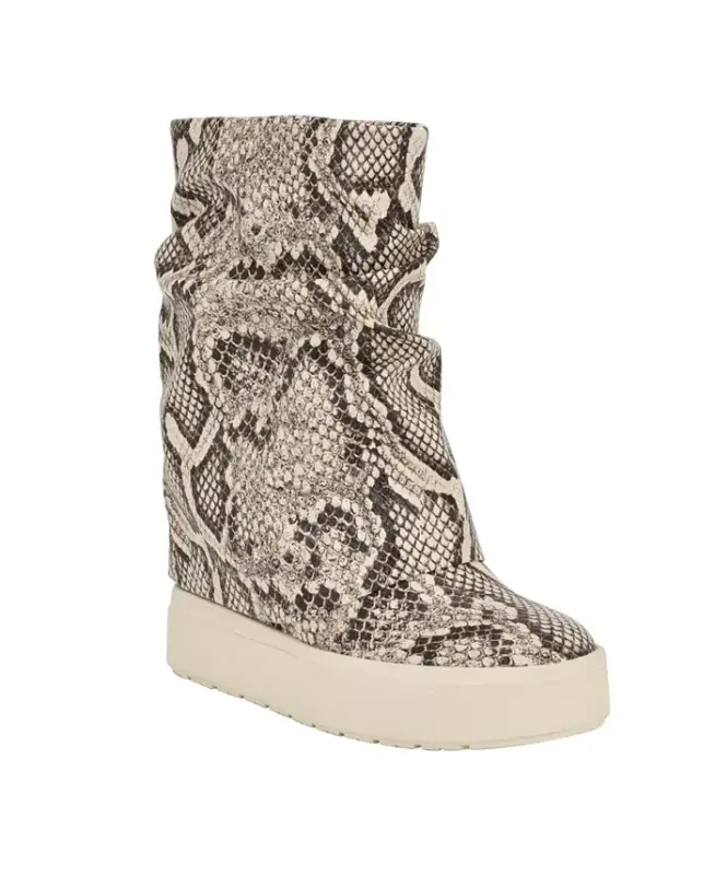 Women's Guinna Fold Over Slouchy Booties - Black/White Snake - GUESS