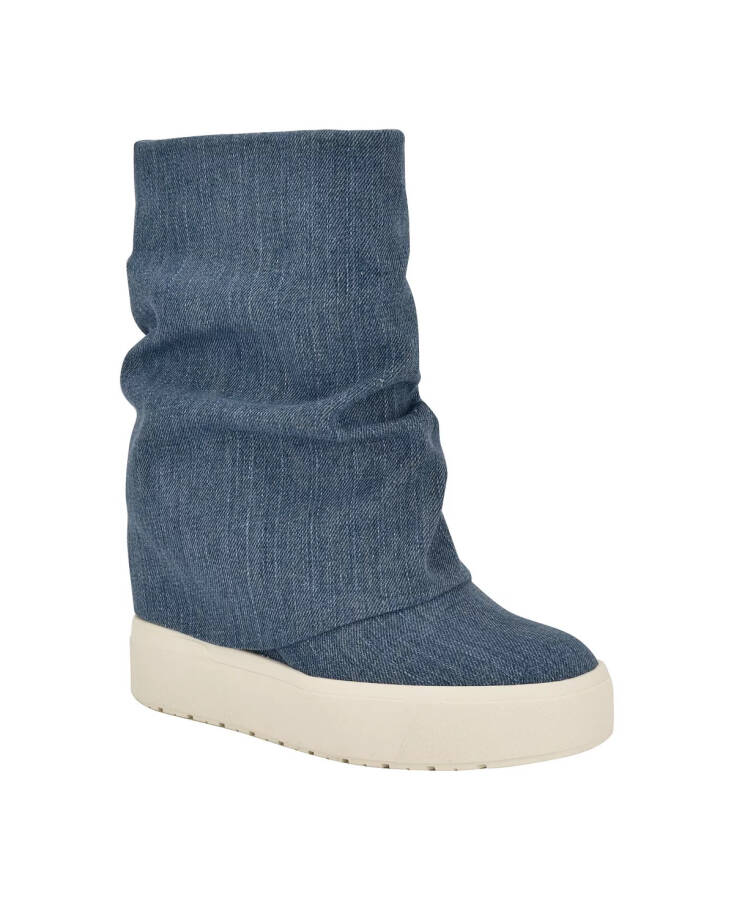 Women's Guinna Fold Over Slouchy Silhouette Booties Blue Denim - 1