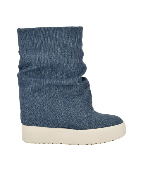 Women's Guinna Fold Over Slouchy Silhouette Booties Blue Denim - 2