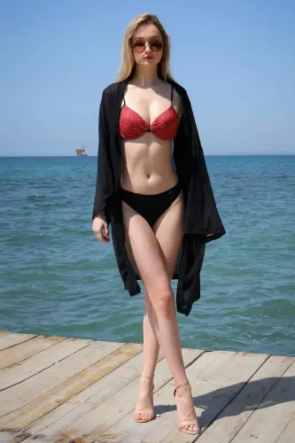 Women's Half Cup Bikini Set in Red 35013 - 6