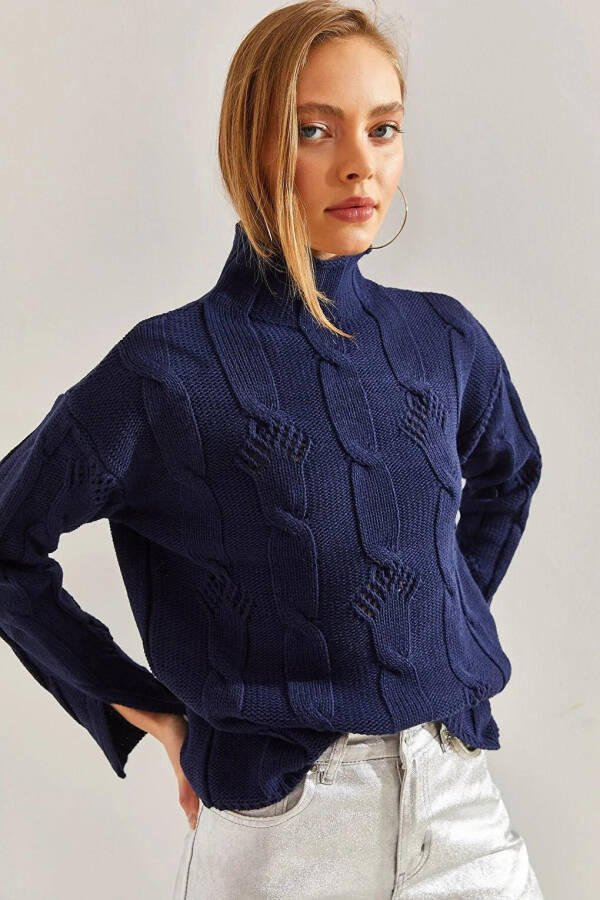 Women's Half Fisherman Collar Hair Braid Pattern Knit Sweater - 12