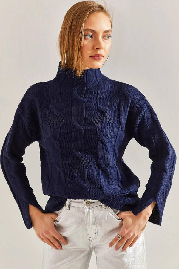 Women's Half Fisherman Collar Hair Braid Pattern Knit Sweater - 13