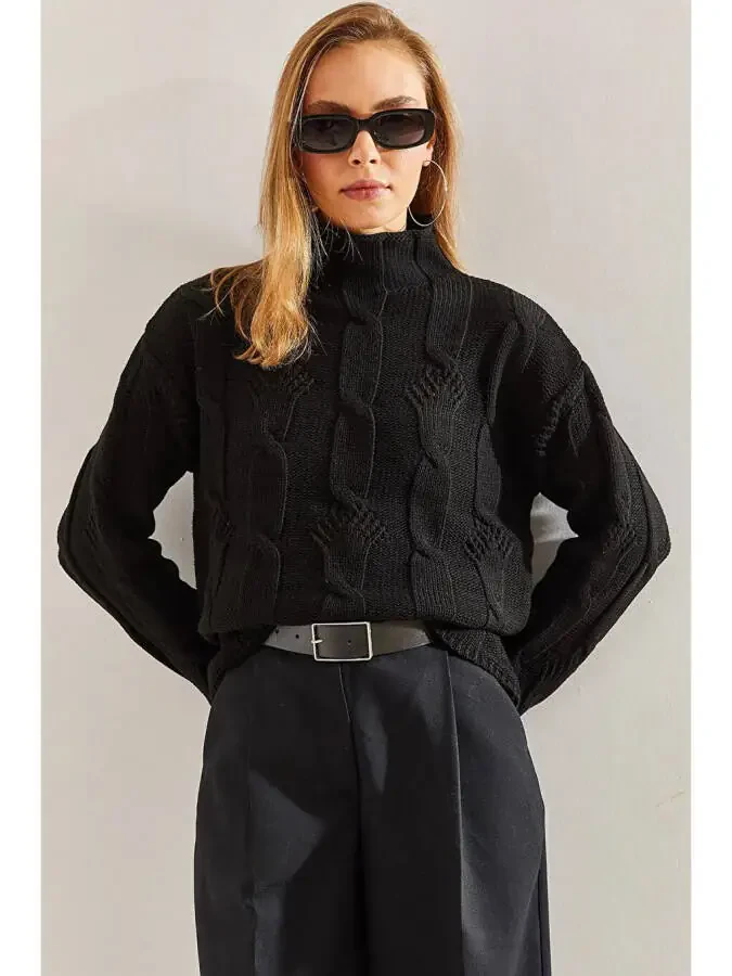 Women's Half Fisherman Neck Hair Braid Pattern Knit Sweater - 9