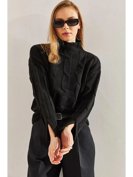 Women's Half Fisherman Neck Hair Braid Pattern Knit Sweater - 10