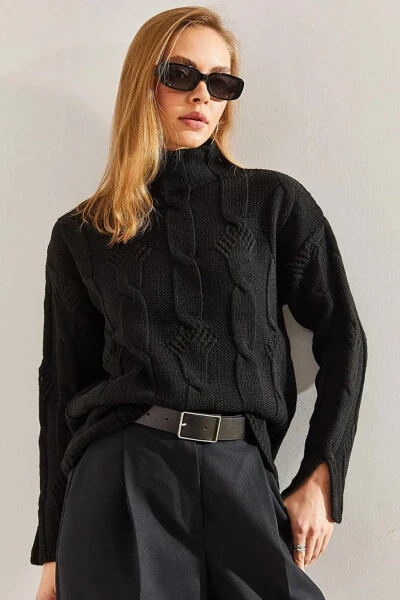 Women's Half Fisherman Neck Hair Braid Pattern Knit Sweater - 12