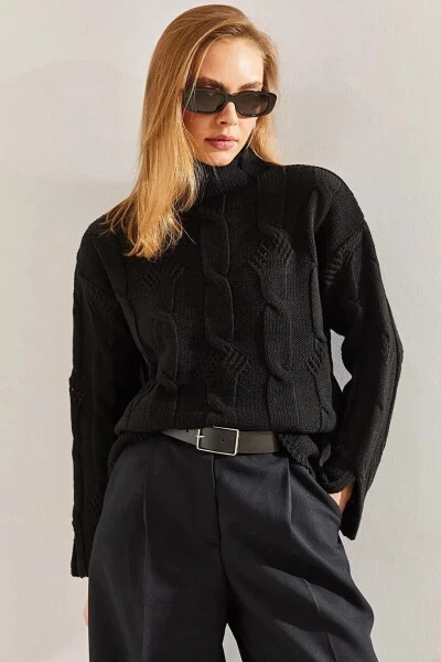 Women's Half Fisherman Neck Hair Braid Pattern Knit Sweater - 13