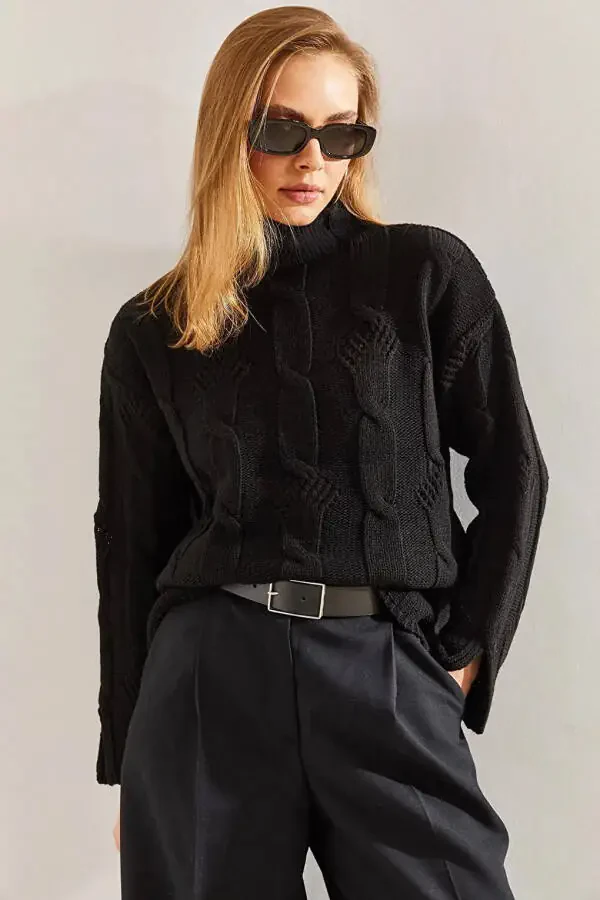 Women's Half Fisherman Neck Hair Braid Pattern Knit Sweater - 13