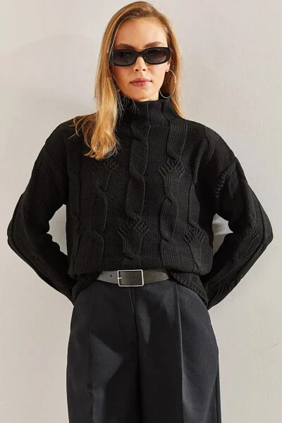 Women's Half Fisherman Neck Hair Braid Pattern Knit Sweater - 14