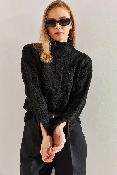 Women's Half Fisherman Neck Hair Braid Pattern Knit Sweater - 15