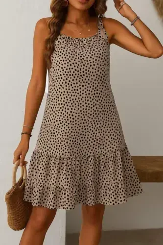 Women's Halter Neck Patterned Ruffled Supima Dress - BÜYÜKBEDENIZ (1)