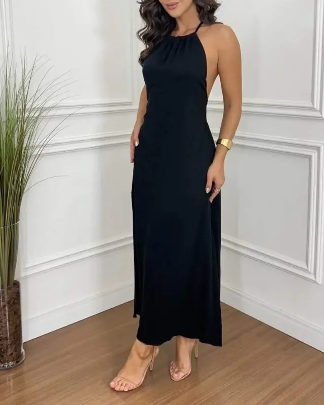 Women's Halter Neck Sleeveless Viscose Dress - 2