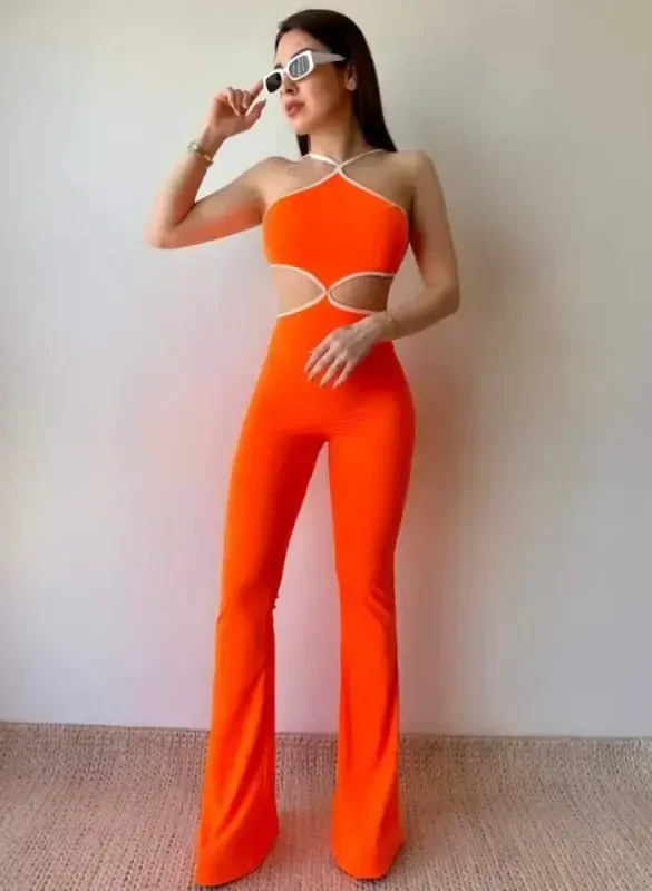 Women's Halter Neck Waist Décolleté Jumpsuit - 3
