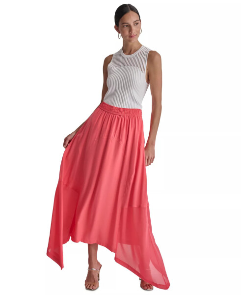 Women's Handkerchief Hem Mixed Media Maxi Skirt Bch Corl - 4