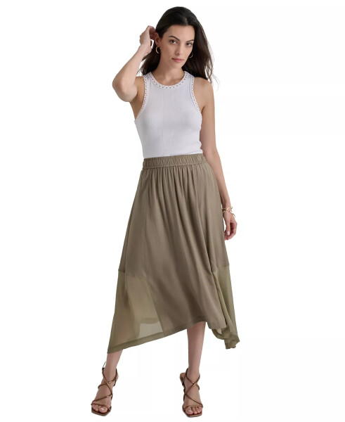 Women's Handkerchief Hem Mixed Media Maxi Skirt Lght Fatig - 5