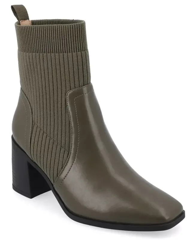 Women's Harlowe Chelsea Knit Block Heel Booties - Olive - JOURNEE COLLECTION