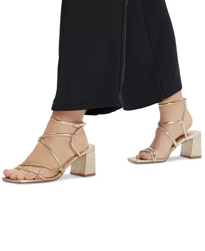 Women's Harmonni Strappy Block-Heel Dress Sandals-Gold Metallic - 6