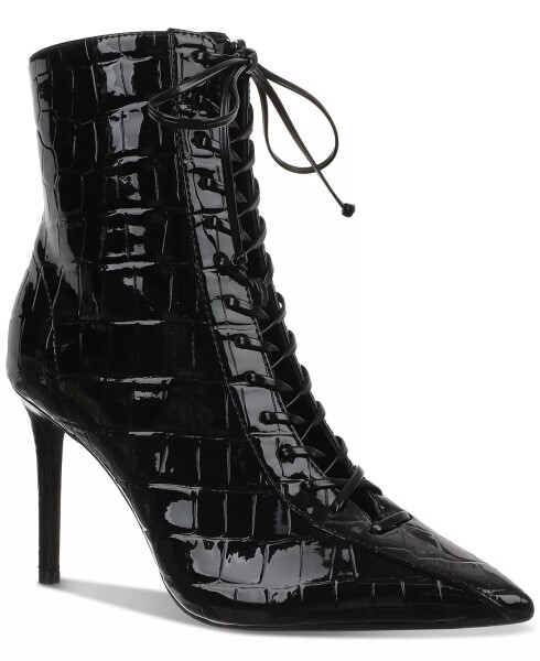 Women's Harriet Lace-Up Booties, Created for Modazone Black Croc Patent - 1