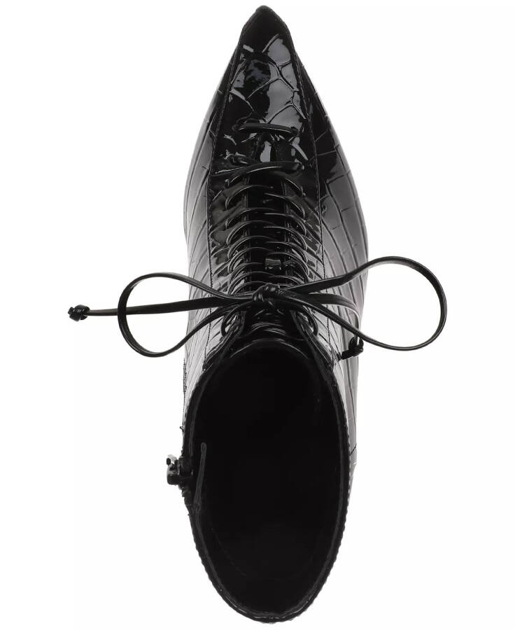 Women's Harriet Lace-Up Booties, Created for Modazone Black Croc Patent - 4