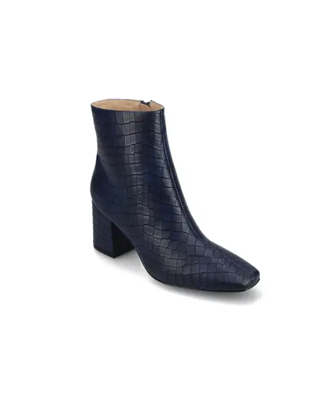 Women's Haylinn Block Heel Dress Booties - Blue Croco - JOURNEE COLLECTION