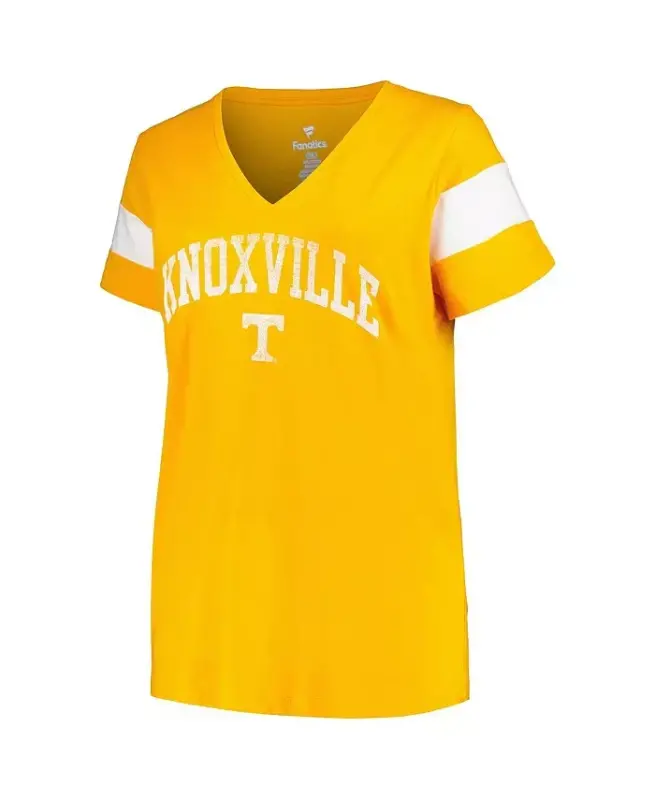 Women's Heather Tennessee Orange Tennessee Volunteers Plus Size Arched City Sleeve Stripe V-Neck T-shirt-Heather Tennessee Orange - 3