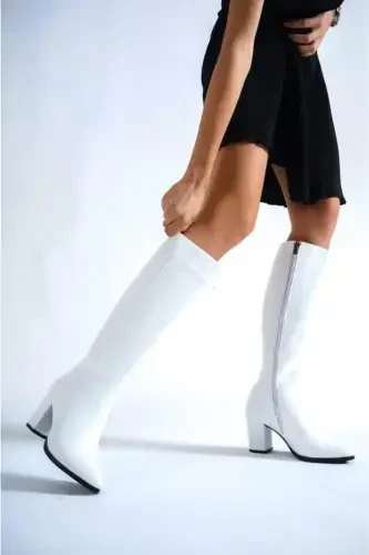 Women's Heeled Boots-WHITE - Bİ&CO (1)