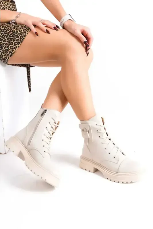 Women's High Heel Bag Detailed Leather Boot .. TAIM BRAND-BEIGE .. TAIM - DS AYAKKABI