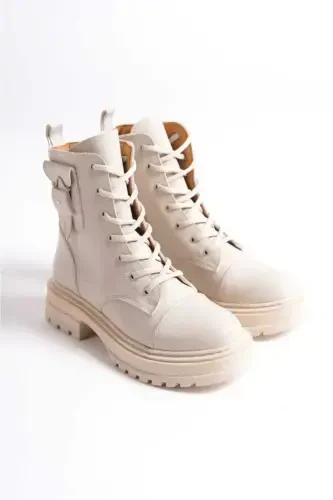 Women's High Heel Bag Detailed Leather Boot .. TAIM BRAND-BEIGE .. TAIM - DS AYAKKABI (1)