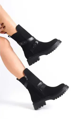 Women's High Heeled Suede Boot .. Brand - SUEDE BLACK .. TAIM - DS AYAKKABI (1)