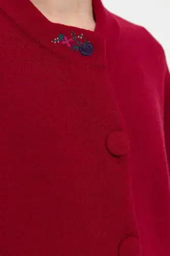 Women's High Neck Embroidered Collar and Sleeve Short Wool Jacket V.Rot-V.Rot - 8