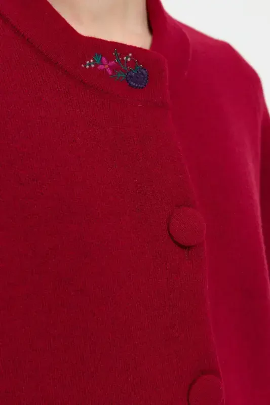 Women's High Neck Embroidered Collar and Sleeve Short Wool Jacket V.Rot-V.Rot - 8