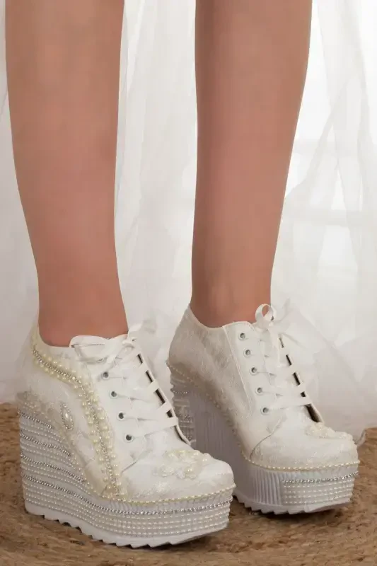 Women's High Platform Wedding Shoes-BEIGE - 1