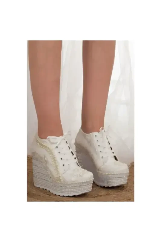 Women's High Platform Wedding Shoes-BEIGE - 2