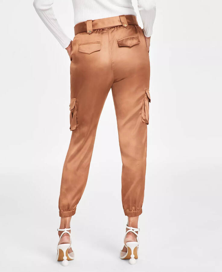 Women's High-Rise Belted Satin Cargo Pants, Regular & Petite, Created for Modazone Brown Saira - 2