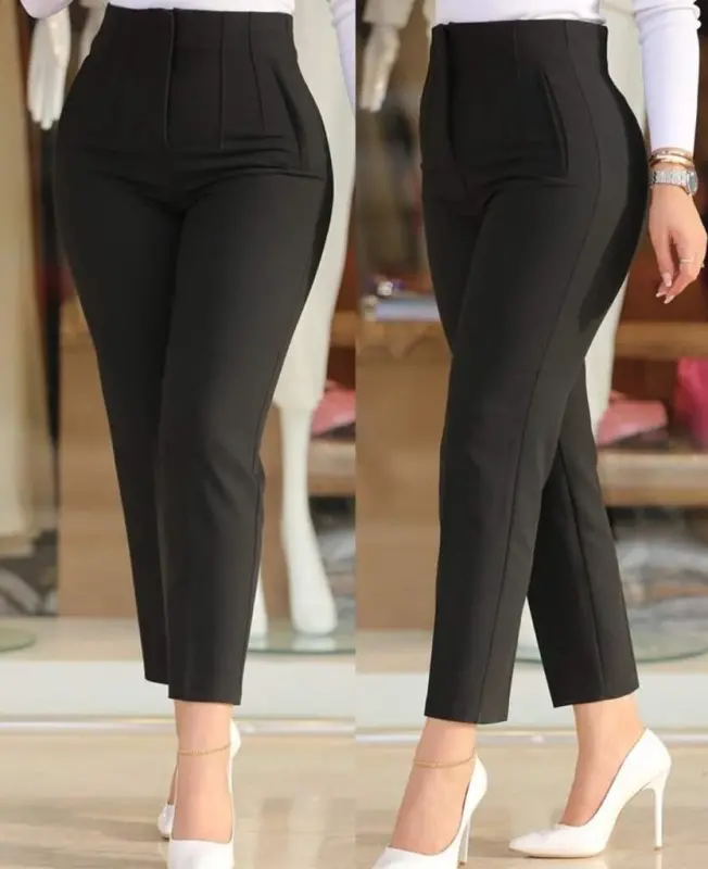 Women's High-Rise Crepe Trousers with Ankle-Length Cuffs 36 (S) - 50 (5XL) - 1