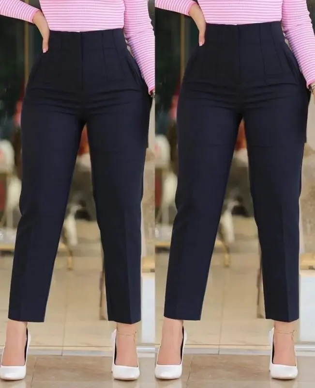 Women's High-Rise Crepe Trousers with Ankle-Length Cuffs 36 (S) - 50 (5XL) - 3