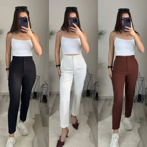 Women's High-Rise Crepe Trousers with Ankle-Length Cuffs 36 (S) - 50 (5XL) - 6