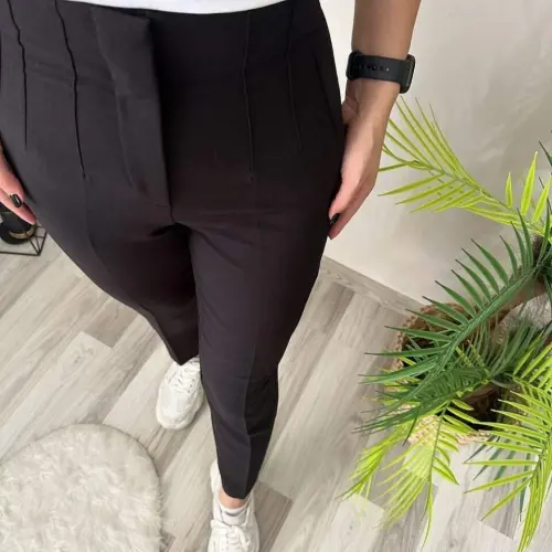 Women's High-Rise Crepe Trousers with Ankle-Length Cuffs 36 (S) - 50 (5XL) - 8