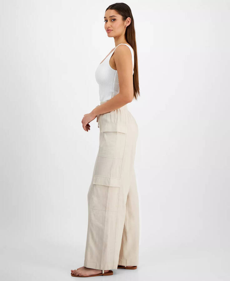 Women's High-Rise Drawstring Wide-Leg Cargo Pants Nat - Natural - 7