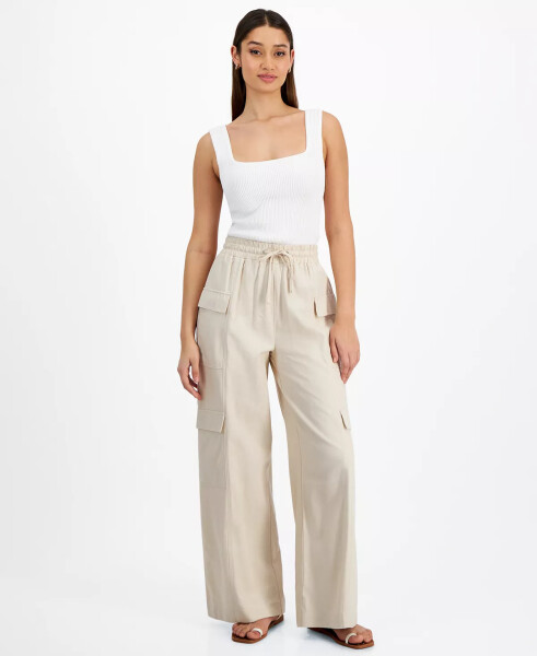 Women's High-Rise Drawstring Wide-Leg Cargo Pants Nat - Natural - 1