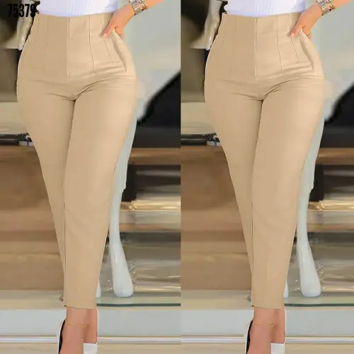 Women's High Waist Ankle Length Satin Fabric Trousers 36 (S) - 48 (4XL) - 1