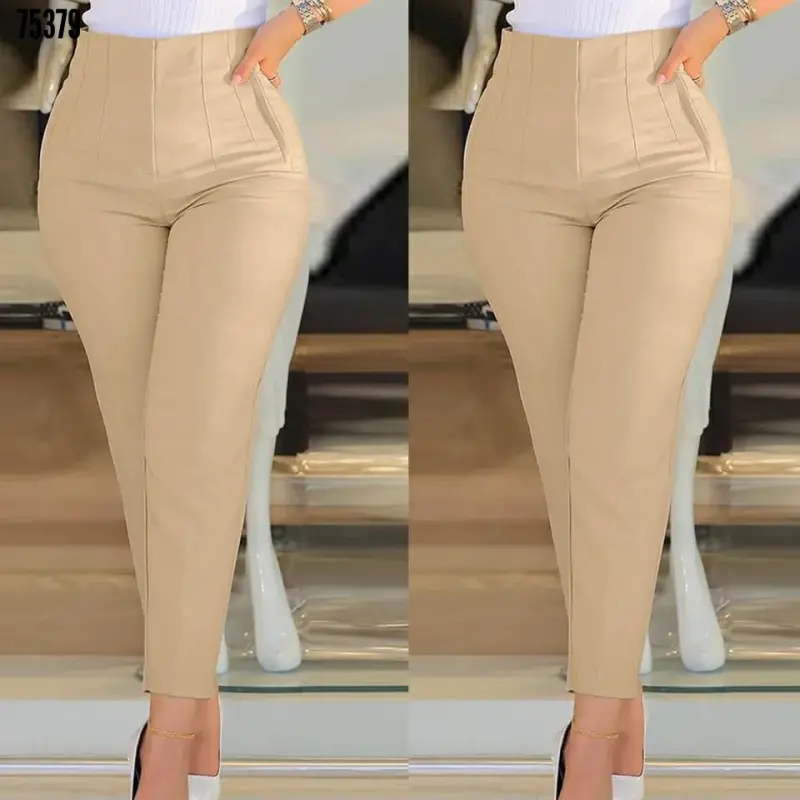 Women's High Waist Ankle Length Satin Fabric Trousers 36 (S) - 48 (4XL) - BÜYÜKBEDENIZ